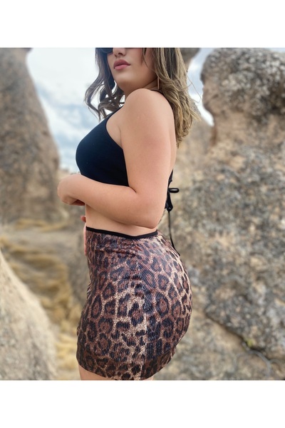 Lastsummerbutik Yüksek bel leopar desen pullu etek