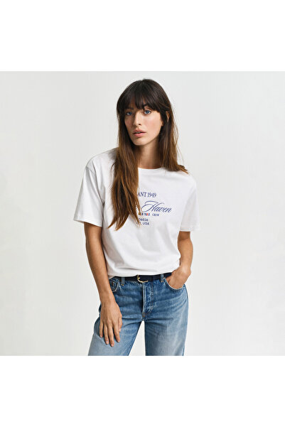 Gant Kadın Krem Relaxed Fit Bisiklet Yaka Logolu T-Shirt