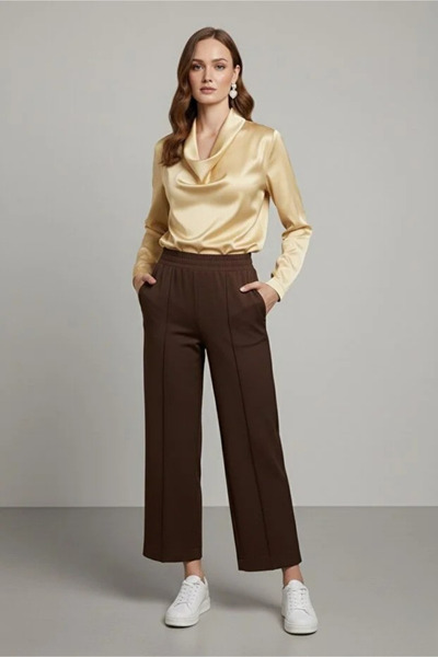 Swana Kadın Bilek Boy Çimalı Beli Lastikli Cepli Scuba Pantolon