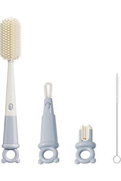 KASTWAVE مجموعة فرشاة تنظيف الزجاجات السيليكونية 4 في 1، بمقبض طويل، لون رمادي