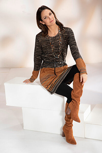 YXL COLLECTION Rochie tunică din tricot pentru femei, cu model etnic, cu cent...