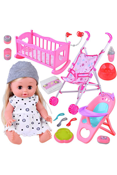 Jokomisiada Papusa interactiva cu parul blond, inchide ochii, cu patut, caruc...