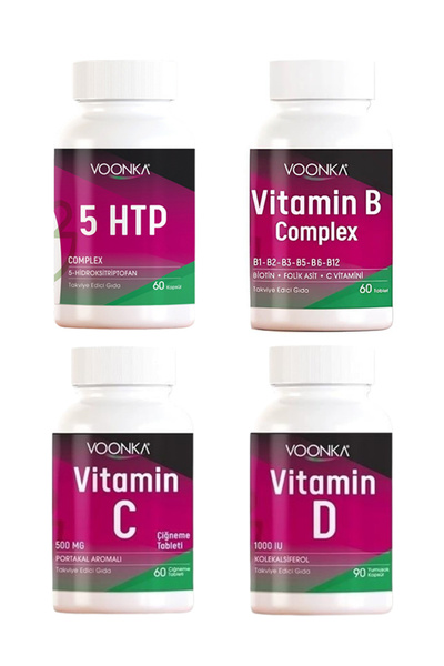 Voonka Vitamin C Chewable 60 Tablets + Vitamin D 90 Capsules + 5 Htp 60 Capsules + Vitamin B Complex 60 Tablets
