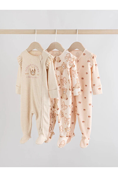 Next Baby 100% Organic Cotton Neutral Bear Pattern Two-Way Zipper 3-Piece Sleeping Bag Set Alyf34050