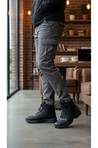 Budaks Ανδρικές μπότες με φλις εσωτερικά, αντιολισθητικές, θερμικές σόλες, χειμερινές μπότες πεζοπορίας με κορδόνια και φερμουάρ για εξωτερικούς χώρους