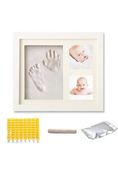 Generic مجموعة تذكارية لبصمات يد وقدم الطفل من ميكاكوز - إطار أبيض
