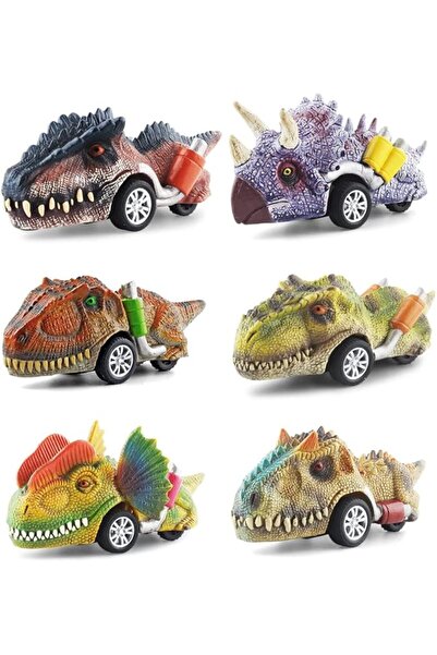 Generic Azony Pull-Back Dinosaur Toy Cars for Kids (3-7 yrs) - 6-Pack, Multicolor
