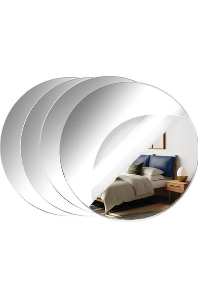 Slasa 4-Pack Acrylic Round Mirror Stickers – Self-Adhesive Wall Décor (20 cm)