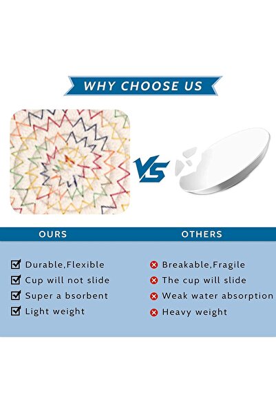 JZS Absorbent Drink Coasters 6 Pack Cotton Woven Heat-Resistant