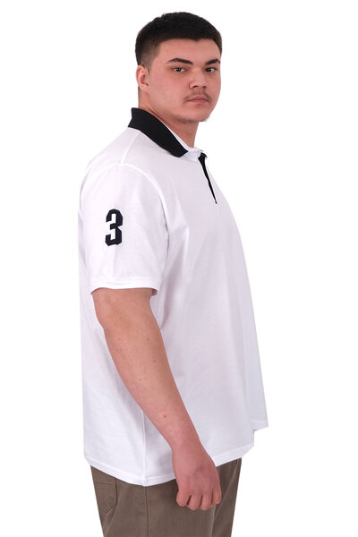 ModeXL Fashion XL Big Size Men's T-Shirt Polo Neck Embroidery Detail U25311 White