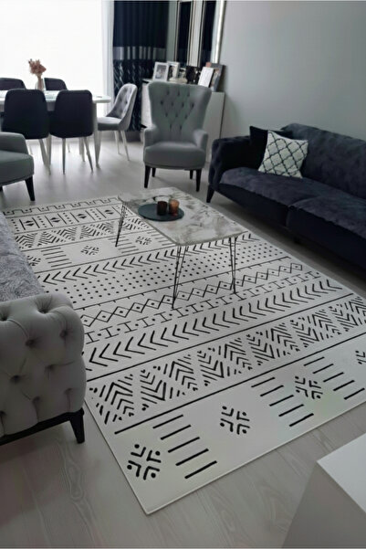 VOPTEKS Beyaz Siyah Halı Salon Halısı Makinede Yıkanabilir Halı Kaymaz Taban ...