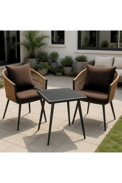 Ebticar Brown & Black Outdoor Tea Set with Foam Cushions – 2 Chairs & 1 Table