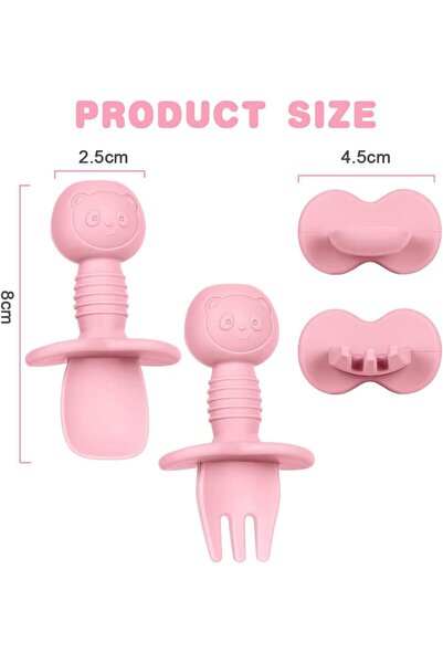 JZS طقم ملعقة وشوكة للأطفال من السيليكون للتدريب على التغذية الذاتية باللون ا...