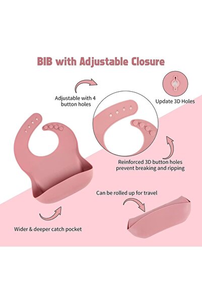 Generic Boliviaz Silicone Baby Feeding Set - Complete Toddler Set with Adjustable Bib, Bowls & Soft-Tip Spoo