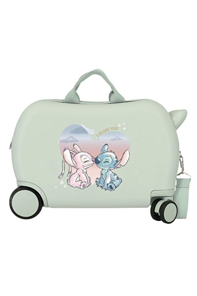 Disney Children's suitcase, ride-on, Stitch I Heart You, ABS, 4 wheels, mint green, 45x31x20 cm