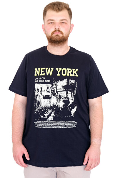 ModeXL Fashion XL Large Size Men's T-Shirt Bicycle Ysks New York U25036 Navy Blue