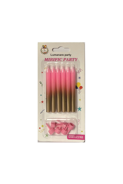 Mirific Party Set of 6 cake candles, pink and gold, 8 cm, PPLZ2763