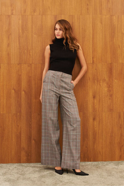 STELLA PULVIS Καφέ καρό φαρδύ παντελόνι στη μέση