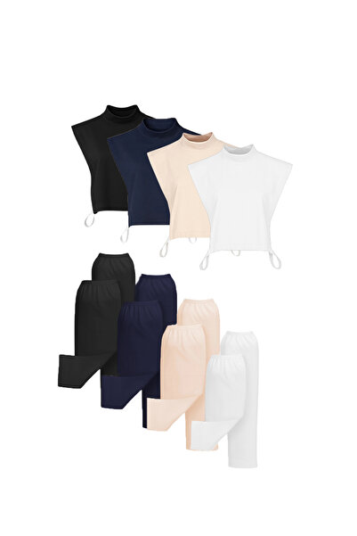 ipekistanbul Set de 8 mâneci pentru gât Hijab - Negru Bleumarin Alb nurcă