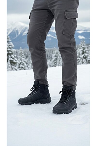 Budaks Ανδρικές μπότες με φλις εσωτερικά, αντιολισθητικές, θερμικές σόλες, χειμερινές μπότες πεζοπορίας με κορδόνια και φερμουάρ για εξωτερικούς χώρους