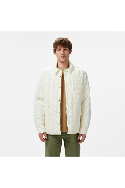 Lacoste Erkek Relaxed Fit Gömlek Yaka Desenli Beyaz Ceket