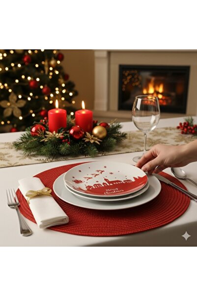 BREZIUM Set of 4 Christmas plates, 19 cm, Red/White