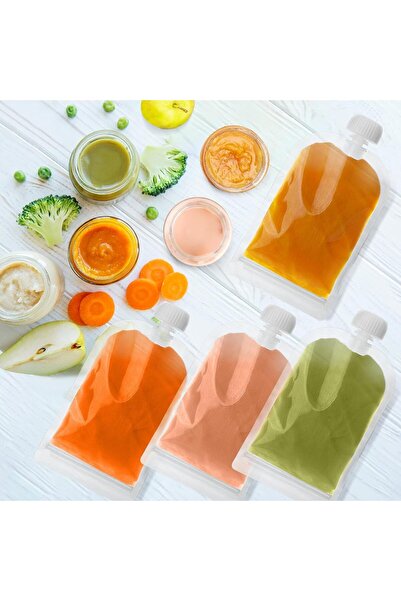 Generic Mikoz Reusable Baby Food Pouches Set - Portable Refillable with 4 Pouches (Transparent)