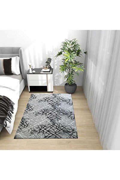 OEM Selin Anti-Slip Rug, Grey with Black, Polyester 80 x 150 cm