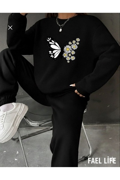 FAEL LİFE SET CU IMPRIMEU FLUTURI ȘI MARGARETE CU TĂIERE LĂRGĂ PENTRU FEMEI/F...