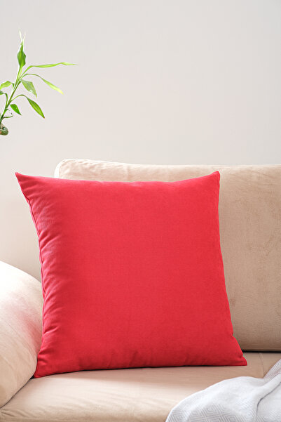 ASDİVA Cozy Suede Textured Plain Punch (Punch) Style Decorative Throw Pillow Cover with Optional Sizes - Red