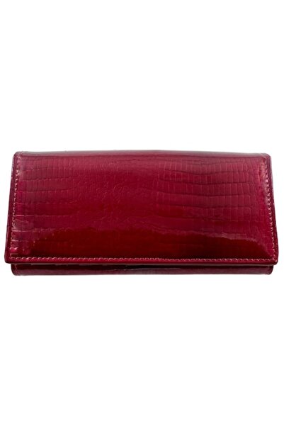 Tita - Women's genuine leather wallet, glossy reptile finish, red