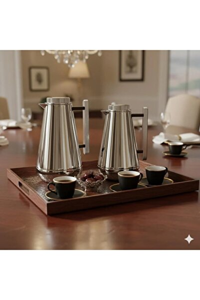 ALSAIF ✨ Lilia Thermos Set from Al Saif – Shiny Nickel and Wood Touch (1.3L + 0.75L) for luxurious hospitality in every detail! ✨