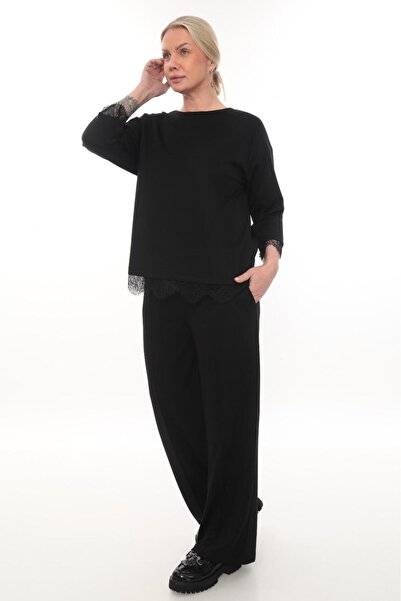 zitex Lace on the Sleeves and Waist, Zipper Detail on the Back, Pants Made of Modal Fabric, Tracksuit Set.