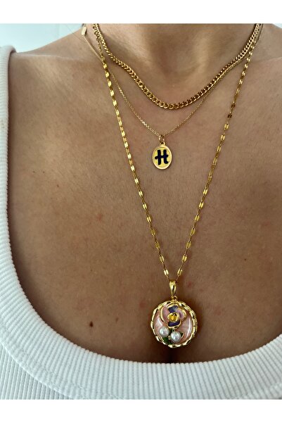 Hoop jewelery قلادة على شكل زهرة مرصعة باللؤلؤ