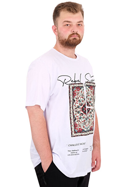 ModeXL Fashion XL Large Size Men's T-Shirt Crew Neck Rebel U25039 White