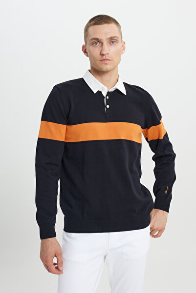 AC&Co / Altınyıldız Classics Πλεκτό πουλόβερ με στάνταρ εφαρμογή, κανονική εφαρμογή, γιακά πόλο, 100% βαμβάκι, με σχέδιο