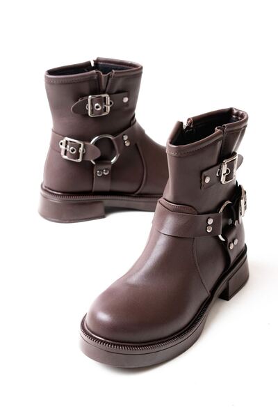Zerenyus Zri̇n-2013 Brown Zippered Daily Women's Boots with Buckle Accessories