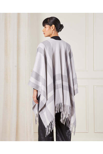 REDTAG Women Grey Checked Poncho With Pu Fastening