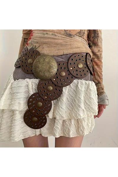 UCCELLO Curea lată pentru femei cu model etnic și cataramă metalică – boemă v...