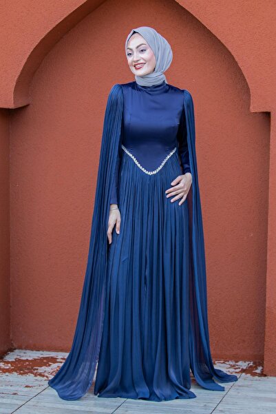 Tesettür Çarşım Nida Drapeli Taşlı Tesettür Abiye-Laci