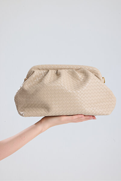 Zuna Studio Liora Cream Knit Detailed Portfolio Geantă de umăr, de braț și de...