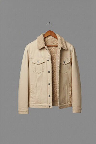 Wkm Denim Ανδρικό τζιν μπουφάν με γούνα σε στάνταρ κοπή