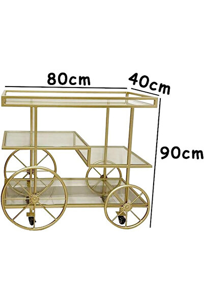 genric Metal Serving Cart Gold, 3-Tier with Lockable Wheels (80x40x90 cm)
