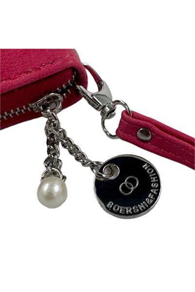 OEM Women's faux leather wallet with wrist strap, multiple compartments, zip closure, 20×10×3 cm, fuch