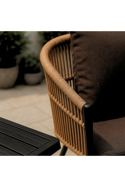 Ebticar Brown & Black Outdoor Tea Set with Foam Cushions – 2 Chairs & 1 Table