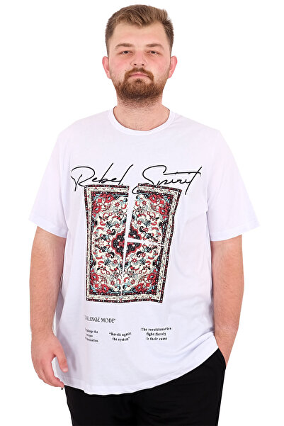 ModeXL Fashion XL Large Size Men's T-Shirt Crew Neck Rebel U25039 White