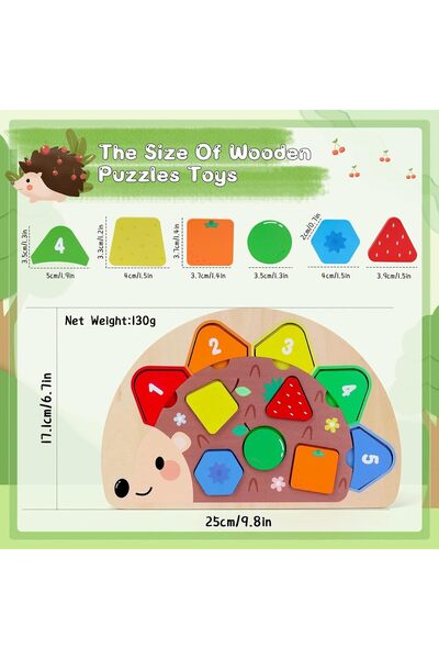 Generic Montessori Wooden Hedgehog Puzzle - 10-Piece Shape & Color Sorting Toy for Ages 1-3