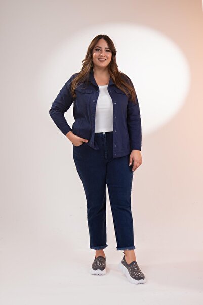 Roxxlen Jachetă din gabardină cu închidere cu apăsare de mărime mare