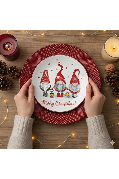 BREZIUM Set of 4 Christmas porcelain plates, 19 cm, Red/White