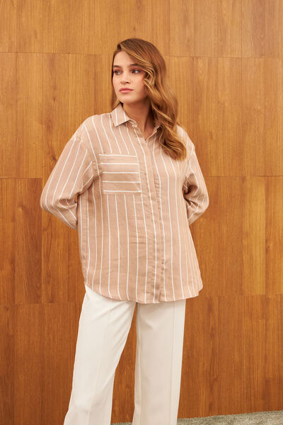 STELLA PULVIS Powder Striped Single Pocket Shiny Shirt